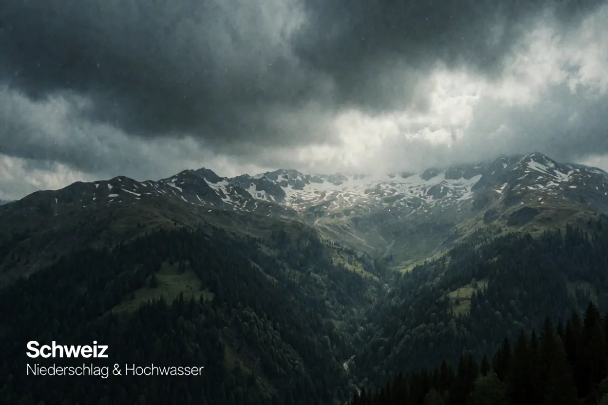Dramatische Regenwolken über den Schweizer Alpen